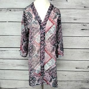 Wallflower Robe Wrap Pink/Gray Print Light Silky Small Leisurewear Fairycore